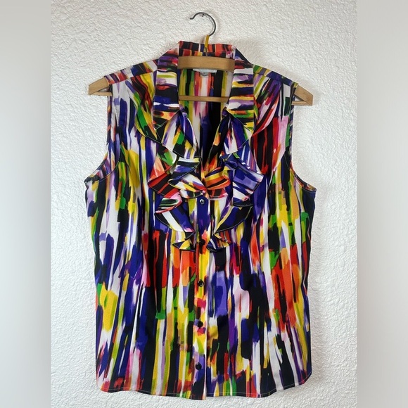 Tahari Arthur S. Levine Sleeveless Ruffle Button Blouse – Size M - Picture 1 of 6